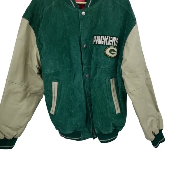 Vintage Green Bay Packers Logo Athletic Suede Leather Bomber Jacket Size XL NFL - Picture 8 of 15